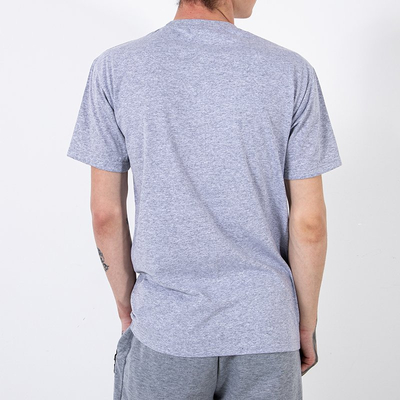 Szary bawełniany męski t-shirt z printem- Odzież