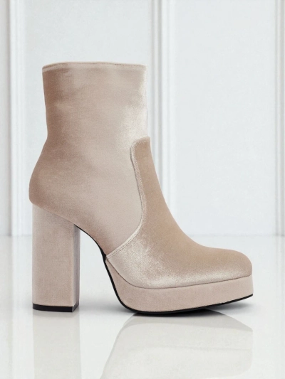 Дамски боти на ток, имитация на велур, Miss