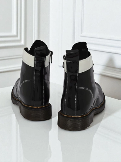 Дамски боти Perseida Nero от екологична патентна кожа, с връзки