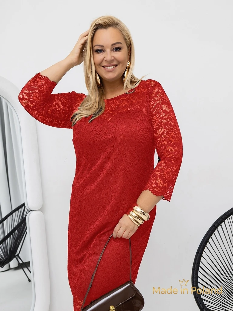 Дамска миди рокля с дантела и 3/4 ръкави Elegant Star