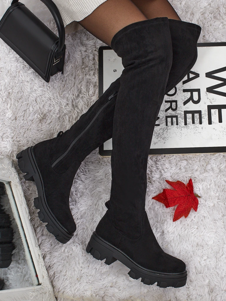 Дамски еко велурени ботуши над коляното Maelin
