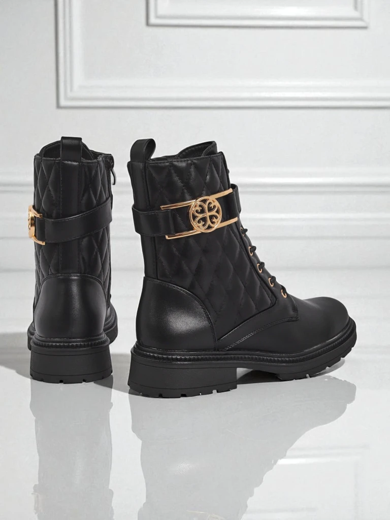 Дамски боти с ефектна капитонирана еко кожа Sable Rose