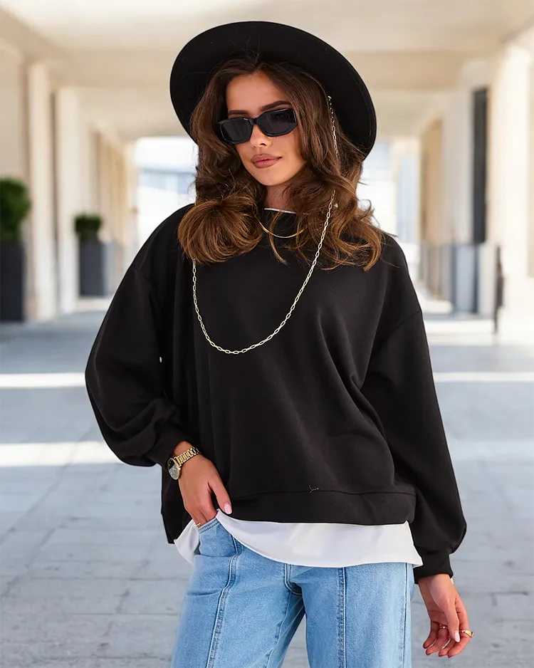 Royalfashion Дамски памучен тънък суитшърт