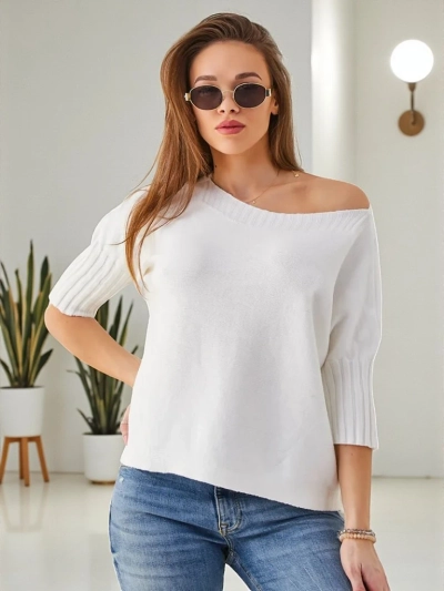 Royalfashion Женски вискозен пуловер с къси ръкави