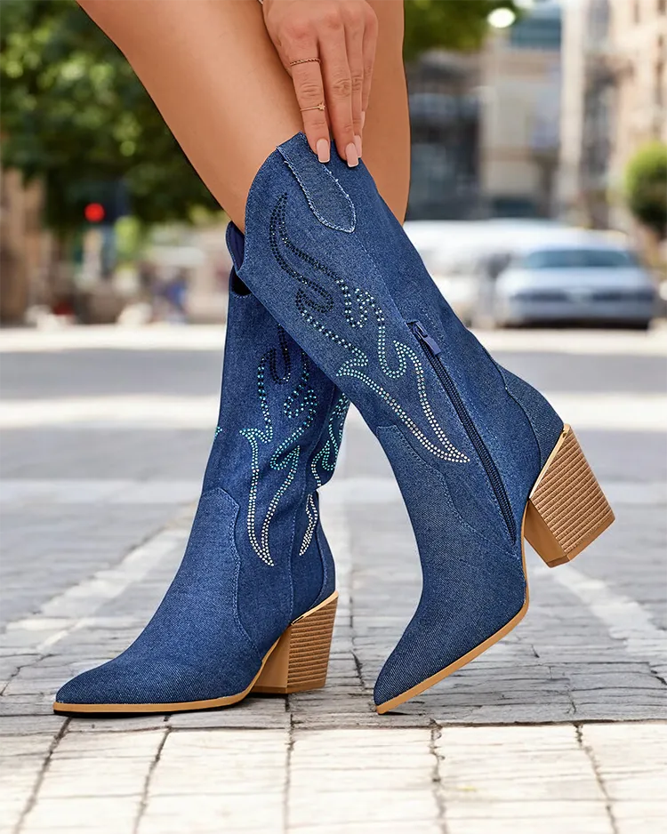 Дамски ботуши на Royalfashion с висок ток Каубой Комоти