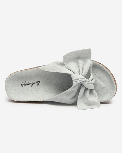 Niebieskie damskie eko-zamszowe klapki z kokardką Ewerka - Obuwie