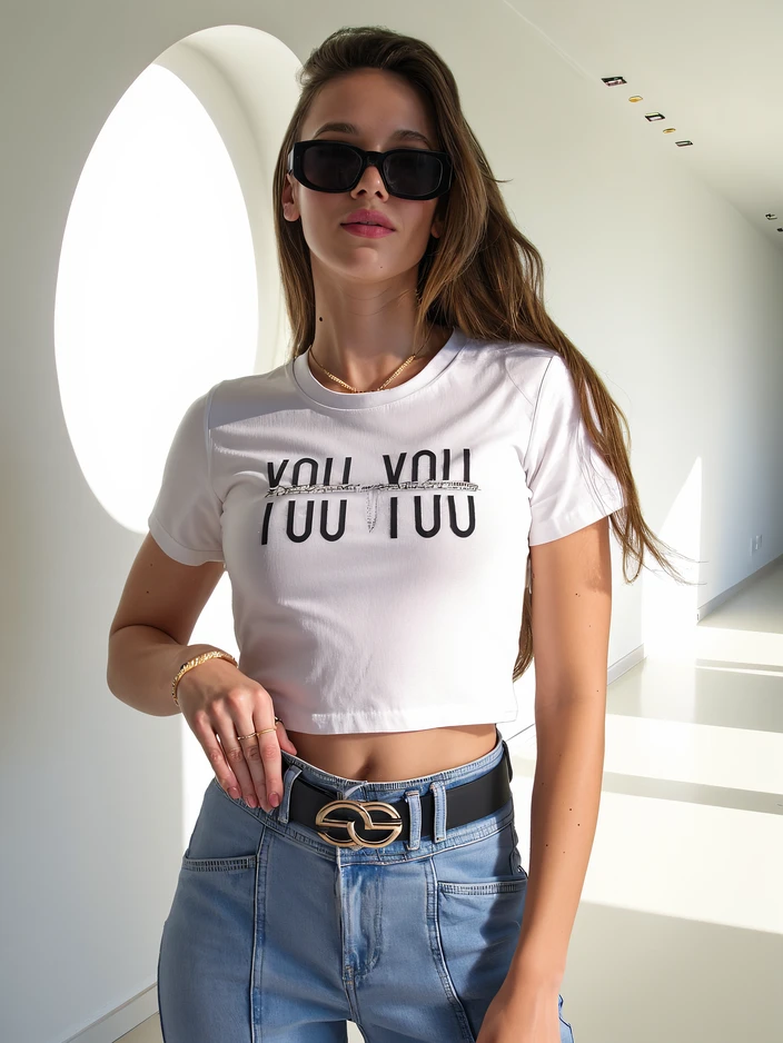 Роялфешън Памучен дамски къс топ с надпис