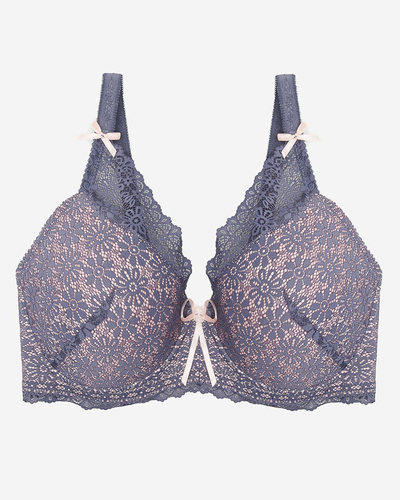 Damski różowy biustonosz z fioletową koronką - Bielizna