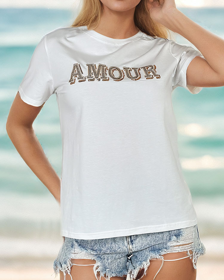 Royalfashion Дамска блуза с цветен принт и пайети