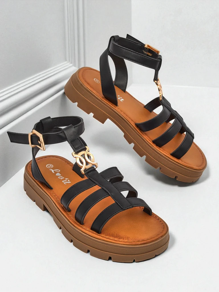 Royalfashion Дамски сандали тип "римлянки" Golden Livia