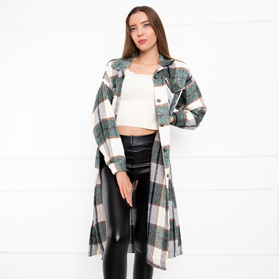 Zielona długa koszula damska w kratę - Odzież