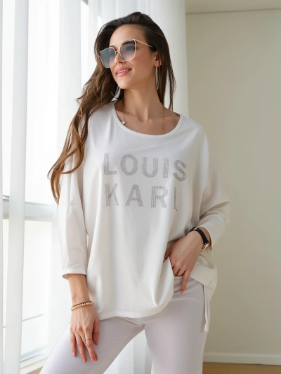 Royalfashion Жена вискозен блуза с камъни с inscriptions