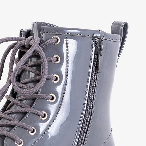 Szare dziecięce lakierowane workery Isibeal - Obuwie