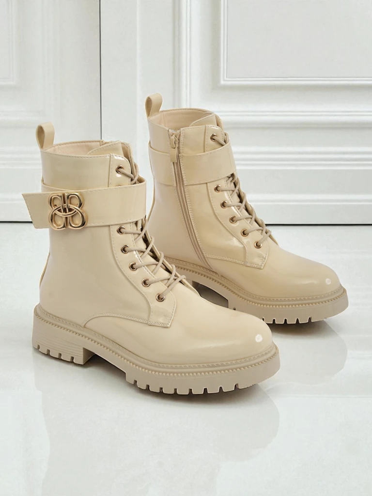 Бежови боти Ariadne от екологична кожа със цип, заоблен нос стилни