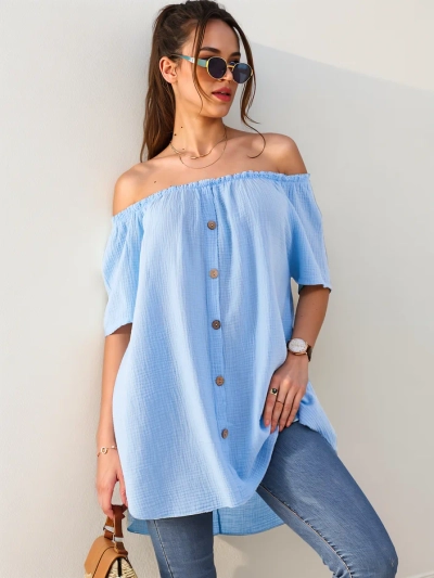 Блуза от памук за жени Royalfashion в испански стил с декоративни копчета