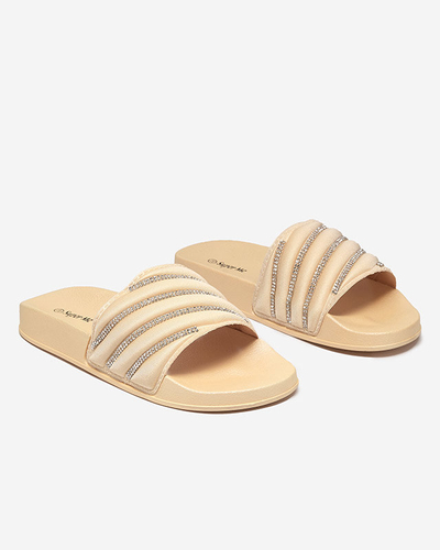 Złote damskie klapki z cyrkoniami Mytaris - Obuwie