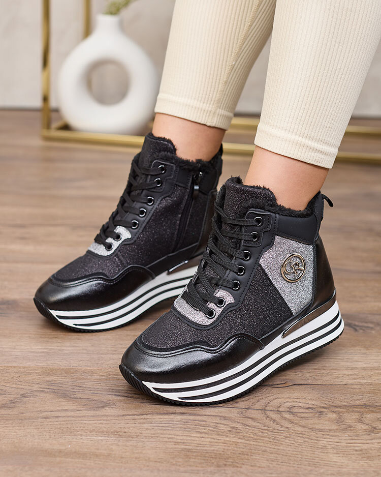 Royalfashion Дамски спортни черни маратонки с брокат Kawellas