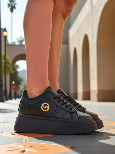 Дамски сникърси платформа Perseida Royalfashion черни еко кожа