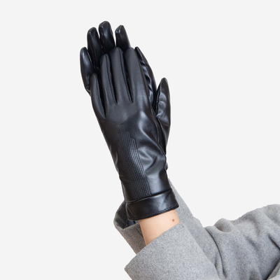 Черни класически дамски ръкавици, украсени с бродерия - Аксесоари