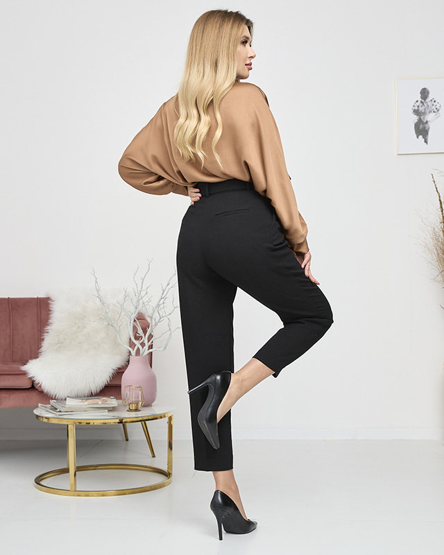 Дамска кафява дълга сатенена блуза с връзки - Облекло