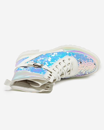 Białe damskie botki z cekinami Impresa - Obuwie