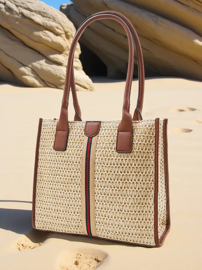 Royalfashion Голяма плажна чанта от слама за жени лято