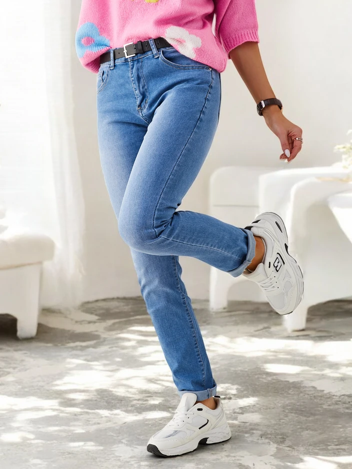 Royalfashion Дамски дънки от памучен плат с прав крачол