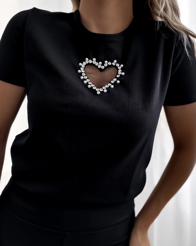 Royalfashion Черен дамски спортен комплект със сърца