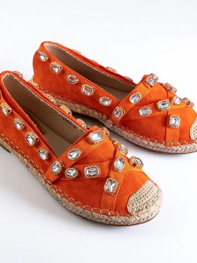 Pomarańczowe damskie espadryle z kryształkami Wamba - Obuwie