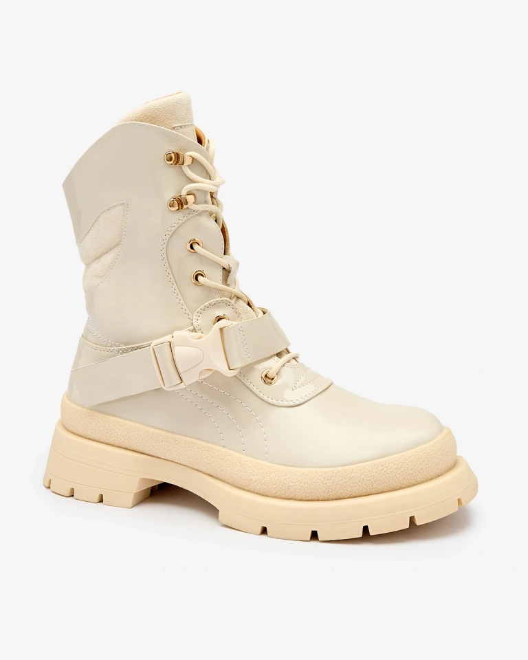 Royalfashion Дамски ботуши с лак в бежово Setogy