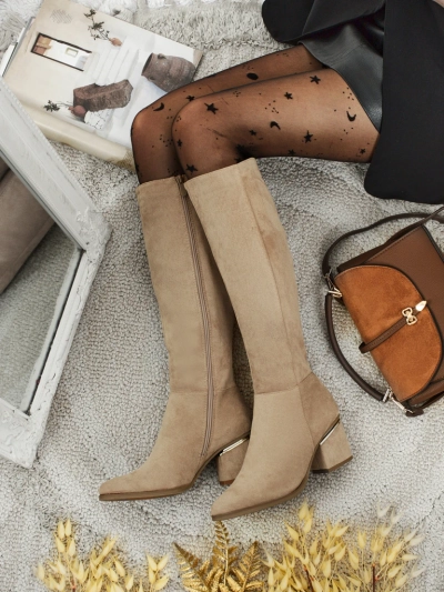 Дамски еко велурени ботуши на ток Niefio