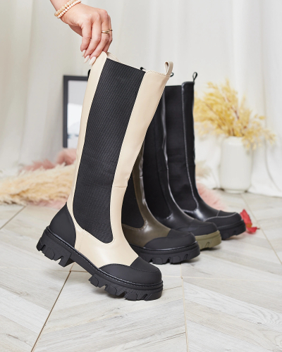 Royalfashion Бежови дамски ботуши до средата на прасеца Blyss