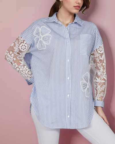 Royalfashion Дамска раирана риза с дантела