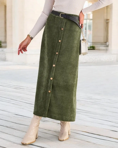 Royalfashion Дамска миди пола с декоративни копчета