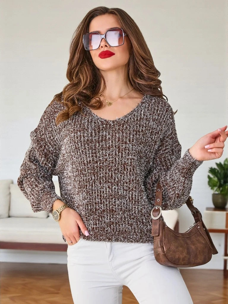 Royalfashion Женски пуловер с лъскав конец