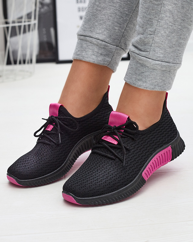 Черни дамски спортни обувки с вложки в цвят фуксия Keteti - Обувки