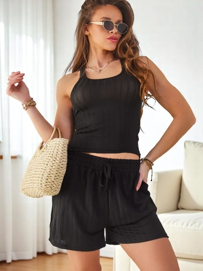 Royalfashion Дамски спортен комплект от две части с шорти и топ