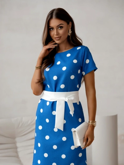 Рокля до коляното на Royalfashion с къс ръкав и лента на точки