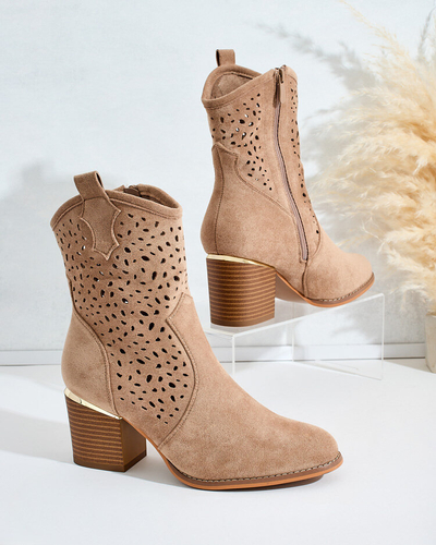 Royalfashion Дамски ажурни ботуши Mozie с нисък ток