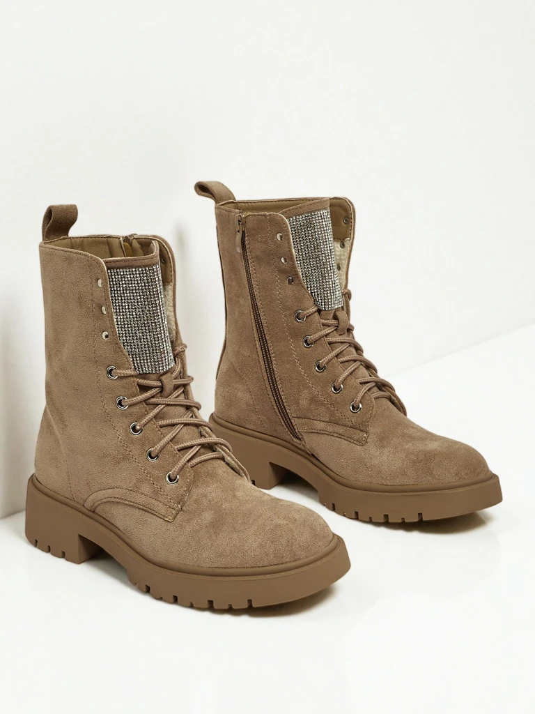 Дамски еко велурени боти с връзки Ferlyne