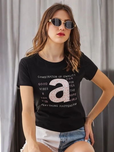 Royalfashion Памучна дамска тениска Комбинация на Owality