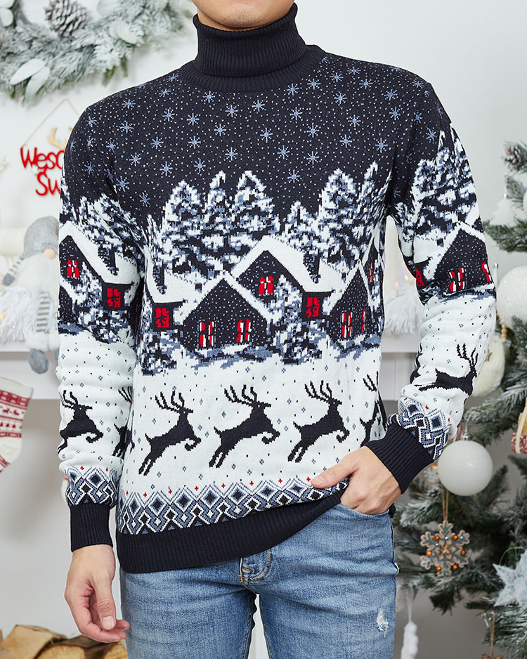 Royalfashion Морскосин коледен мъжки пуловер с жартиери