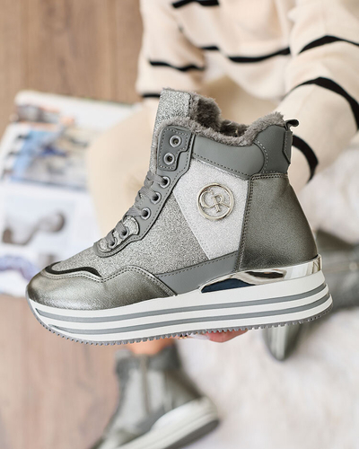 Royalfashion Дамски спортни маратонки в сиво с брокат Kawellas