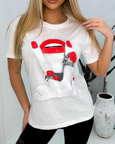 Royalfashion Дамска тениска с принт и циркони