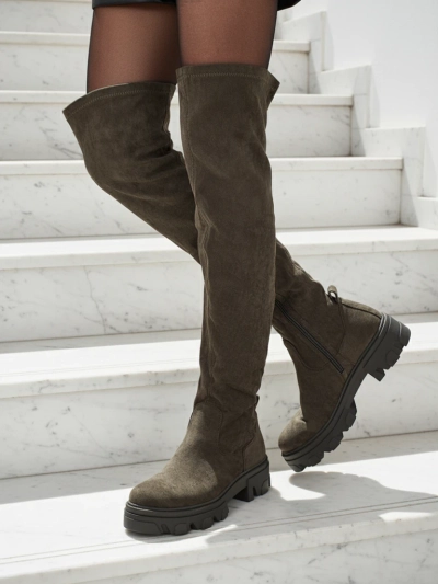 Дамски еко велурени ботуши над коляното Maelin