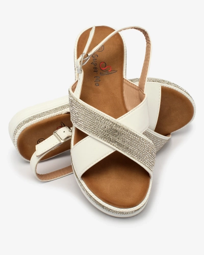 Royalfashion Бели дамски сандали от екокожа с циркони Trikys