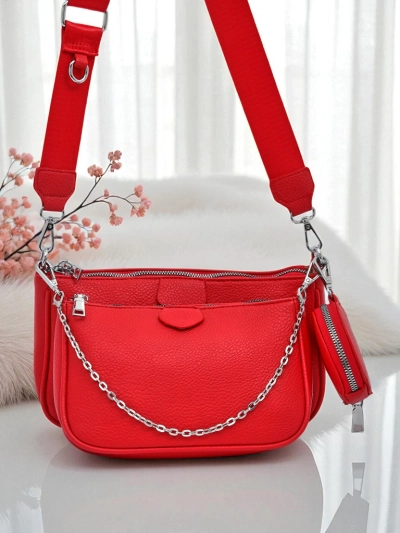 Дамска чанта Arista Rosso от еко кожа, верижка, мини комплект