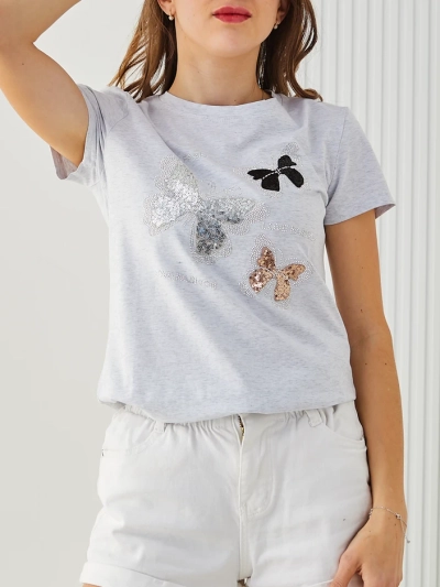 Royalfashion Дамска памучна блуза с пеперуди