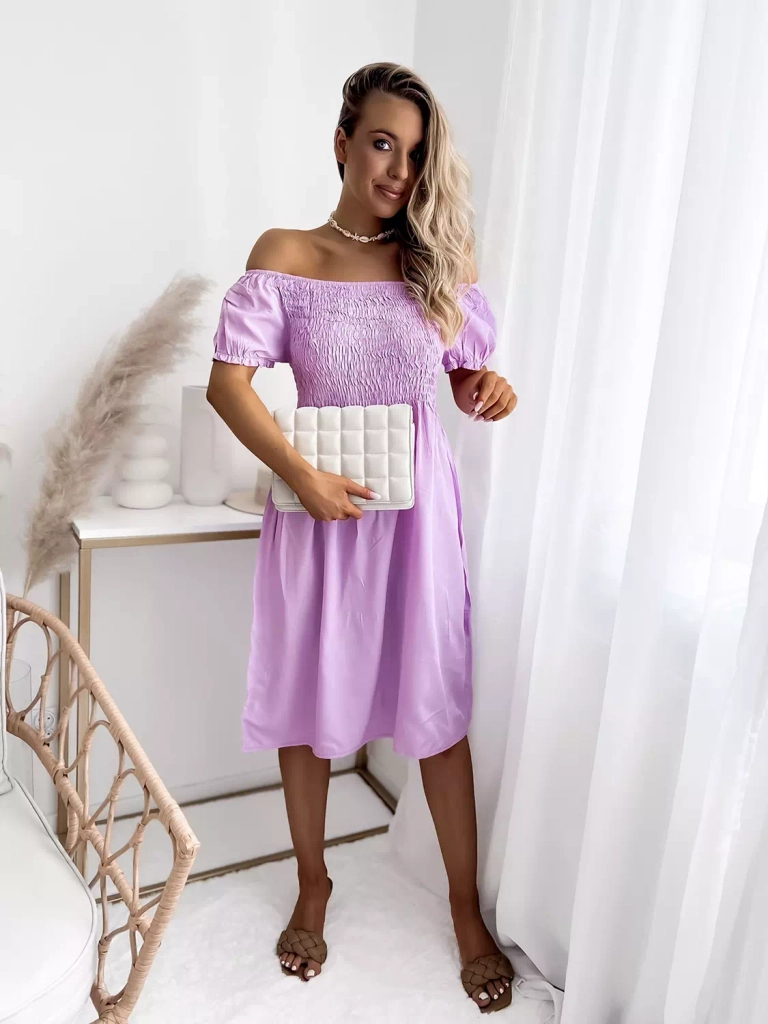 Лилава дамска мини рокля a'la hiszpanka- Облекло