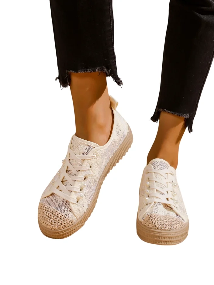 Royalfashion Женски маратонки с дантела и пайети Nille